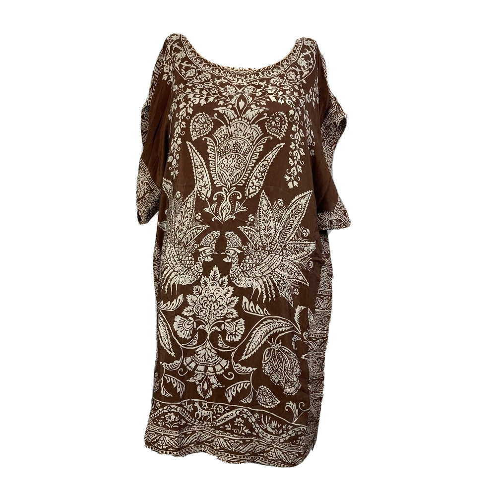 Maeve Anthropologie Dress Womens Sz S Brown White Silk Floral Drop Sleeve Mini